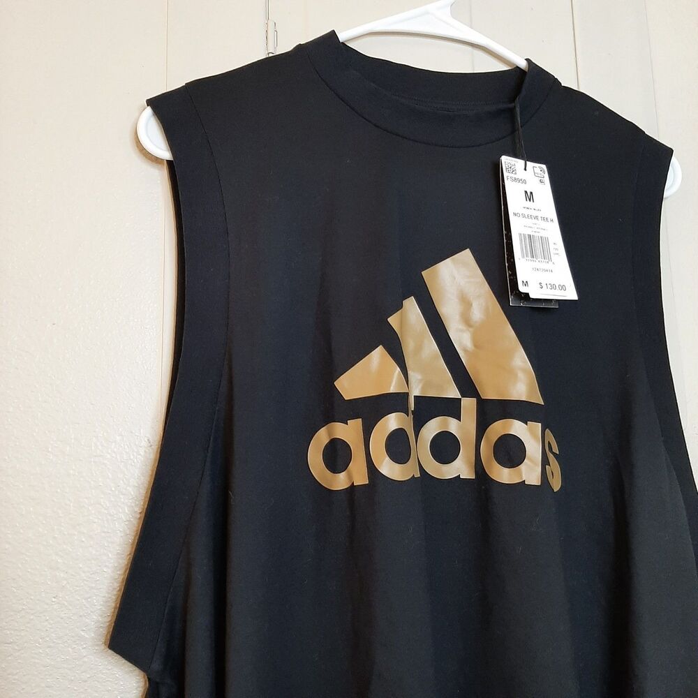 NEW Adidas HYKE Tank Top Black Gold Women Size M No Sleeve Tee Flare Sides - Picture 7 of 12